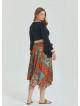Brown Plus Size Skirt with Waist Tie and Gipe Detail 4593